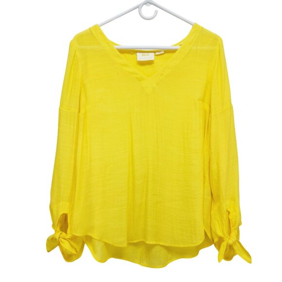 Maeve Tops - Maeve By Anthropologie Womens Yellow V-Neck Blouse With Bow Sleeves Size Small